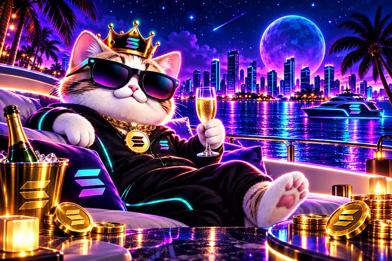 The crowned cat on a yacht with champagne